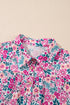 Pink Floral Collared Half Placket Short Sleeve Loose Dress